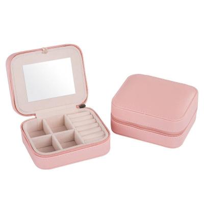 China Travel Backup Portable Jewelry Box Stud Earring Storage Box Genuine Leather Jewelry Case for sale