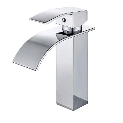 China Chrome Finish Modern Single Handle Single Hole Bathroom Waterfall Basin Faucet Mixer Tap for sale