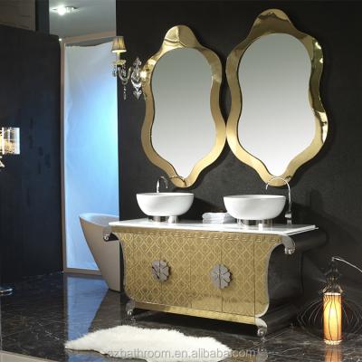 China Raincoat ; Assets; Gold Stainless Steel Exquisite Commercial Double Sinks Bathroom Vanity for sale