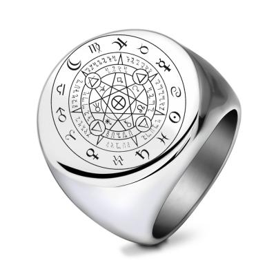 China Stainless Steel Signet Ring Round Top Polished Astrology Simple Zodiac Ring CLASSIC for sale