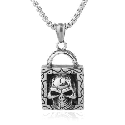 China Silver Plated 316L Stainless Steel Men's Pendant Necklace NS 055 Yiwu Huilin Skull Pendant Necklace Jewelry Skull Shape for sale