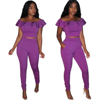 China 2021 Wholesale New Arrivals QUICK DRY Women 2 Piece Set Fashion Ruffles Strapless Loungewear With Pocket for sale