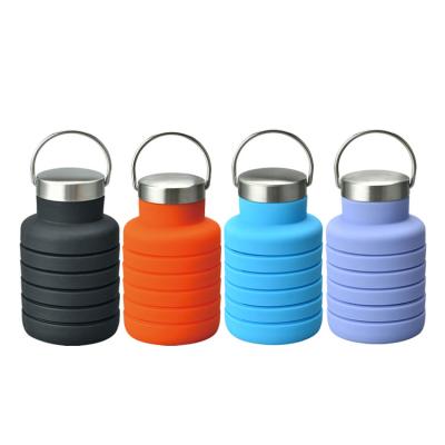 China Custom Stocked Logo Sports Collapsible Foldable Food Grade Silicone Water Bottle for sale