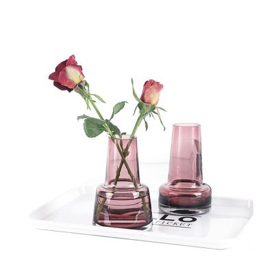 China Minimalist Hot Tower Shape INS Amazon Crystal Glass Flower Bottle Home Decor Clear Colorful Mini Flower Tabletop Vase For Wedding Pot for sale