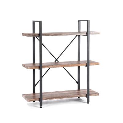 China 3 Tier Sustainable Industrial Shelf Bookcase Wooden Storage Shelf With Metal Frame For Living Room Bedroom Entryway Easy Assembly for sale