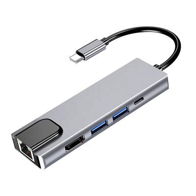 China C Type Hub 5 in 1 Palladium Aluminum Charging USB 3.0 4K HDM RJ45 Gigabit Ethernet OEM for sale