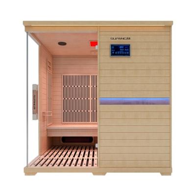 China Selling control panel computer solid wood high tech hemlock interior 4 people sauna far infrared infared rooms well for sale