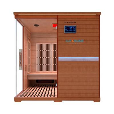 China Home Cedar Far Infrared Sauna Room Red Computer Control Panel Saunas 4 Person Use Low Emf Carbon Heater for sale