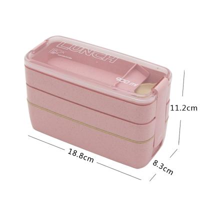 China 900ml Sustainable 3 Layer Wheat Straw Bento Lunch Box Kids With Long Cutlery Instant Joint Food Can Put In Different Divider for sale