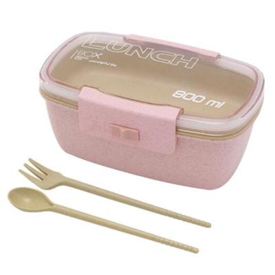 China Heatable Bento Box PP Materials BPA Free Popular Food Grade With Wheat Straw Style Lunch Box New Easy Take Out Fork And Spoon N5219 for sale