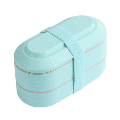 China Food Rectangle Natural Wheat Material 900ml Double Layer Lunch Box Bandage With Sealing Plug for sale