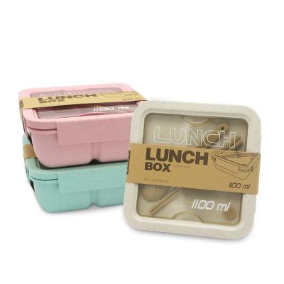 China Rectangle 1100ml Microwavable Natural Wheat Plastic Lunch Box 2 Layers Eco - Friendly With Sealing Plug Cool Lunch Box for sale