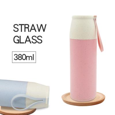 China pp wheat straw+pp wheat glass inner straw+glass inner bottle/mochic travel heat resistant glass coffee cup for sale