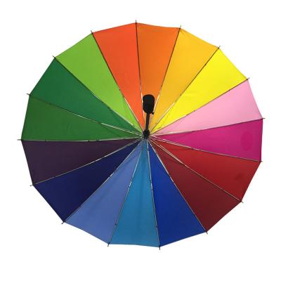 China Large Store Umbrella Automatic Open Straight Waterproof Rainbow 16 Colors Waterproof Outdoor Umbrella for sale