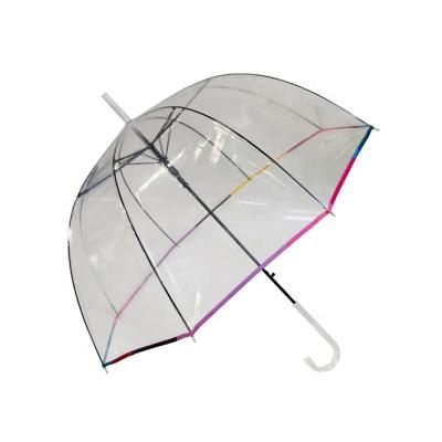 China PVC EVA upright transparent umbrella automatic hanging POE rain umbrella customized printing gift umbrella for sale