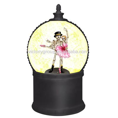 China Skeleton Swirl Europe Resin Craft Halloween Dancing Couples Snow Globe Plastic Warm White Lighted Led Water Snowball for sale