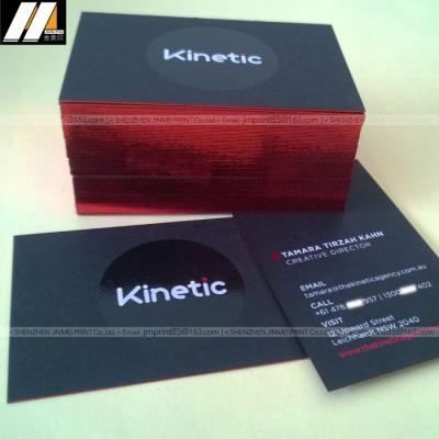 China Advertising Fine Performance Red Foil Edge Tinting Business Card , Ink Screen Printing Black Paper White Business Card for sale