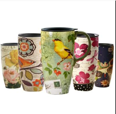 China Viable Custom Mug Shades Of Flowers Tall Ceramic Travel Coffee Mug 17oz for sale