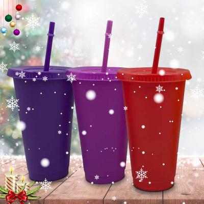 China Christmas Disposable Colorful Cup Water Bottle Reusable Plastic Cups With Lid amd Straw Magic Tumbler Coffee Mug Personalized for sale