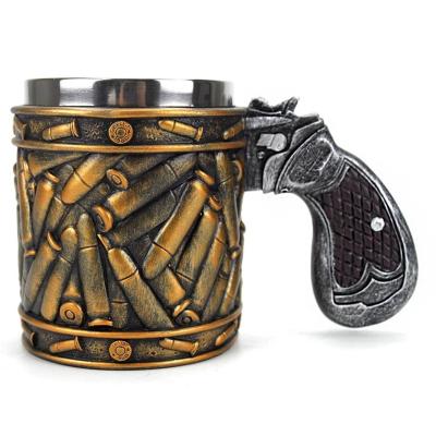 China Handmade Retro Gun Viable Mug Coffee Beer Mug Coffee Mug Novelty Revolver Revolver Tankard Wine Stainless Steel Handmade Mug for sale