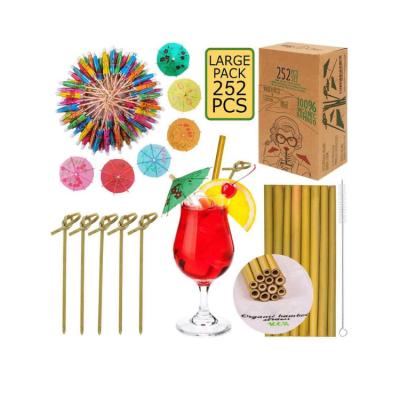 China Organic Wedding Decoration 252 Pcs Set For Drinks Drink Pick Umbrella And Bamboo Cocktail Umbrella And Bamboo Paper Cocktail Straws Parasol for sale