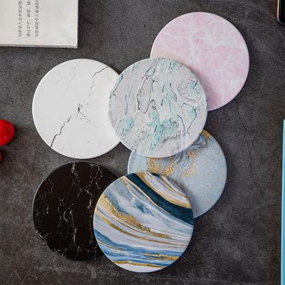 China Nordic Insulated Round Ceramic Cup Coasters Wedding Kitchen Hot Pads Absorbent Pads Viable Marble Style Coffee Cup Coasters for sale