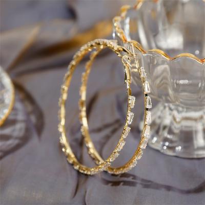 China FASHIONABLE Exaggerated Big Round Zircon Earrings Shape Diamond Hoop Earrings Women's for sale