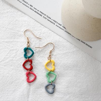 China Korean love girl ear hook temperament rainbow hollow clip earrings CLASSIC soft color long earrings for sale