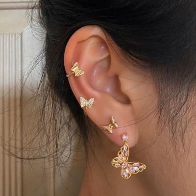 China Cute Fashion Simple Butterfly Diamond-studded Earrings Set Gold Plated Earrings Set For Women for sale