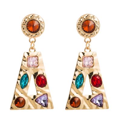 China New CLASSIC European and American trapezoidal earrings combine diamond metal earrings hollow glass jewelry for sale