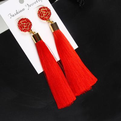 China CLASSIC Handmade Jewelry Boho Thread Long Silk Rose Flower Tassel Earrings Wholesale Earrings for sale