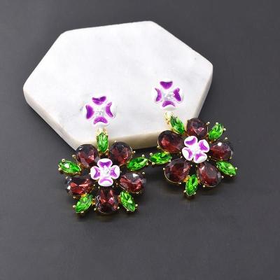 China TRENDY Vintage Circle Gold Drops Floral Acrylic Flower Earrings Floral Drop Earrings for sale