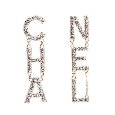 China 2021 CLASSIQUE Fashionable Real Alloy Metal Gold Plated Rhinestone Full Letter Stud Earrings For Women Jewelry for sale