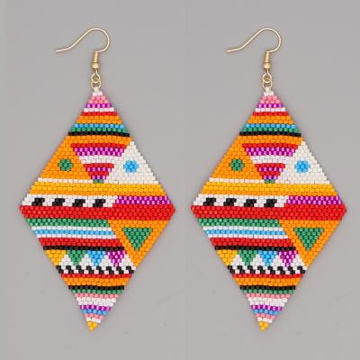 China CLASSIC simple fashion fresh creative Bohemian hand - rhombic color woven beaded earrings bead all earrings for sale