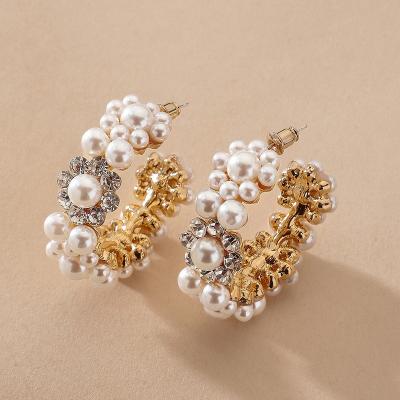 China Circle C Shaped Hang Earrings Pearl Trendy Fashion Rhinestone Earrings for sale