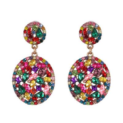 China TRENDY Multi Color Rhinestone Vintage Oval Drop Earrings Women Shape Diamond Earrings Jewelry Geometric for sale