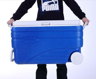 China Hot Selling Waterproof 47L On Wheels Rolling Plastic Cooler Box for sale