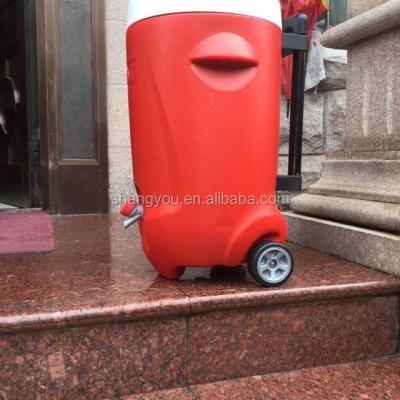 China New Arrival Plastic Promotional Cooler CANS 20L Water Jug On Wheels for sale