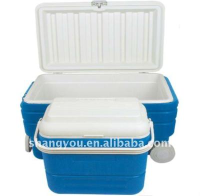 China CANS Large Capacity 80L Blue Promotional Party Cooler Box With Wheels for sale