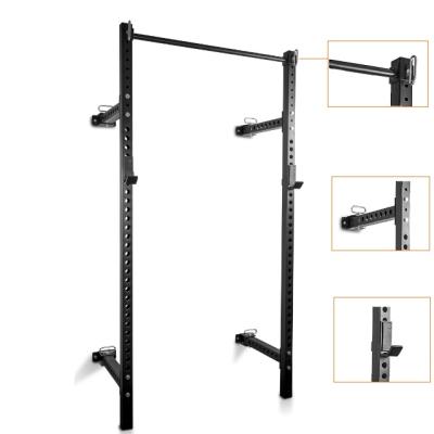 China Eco-friendly Folding Wall Mount Equipment Gym Power Squat Rack With J-Hooks for sale