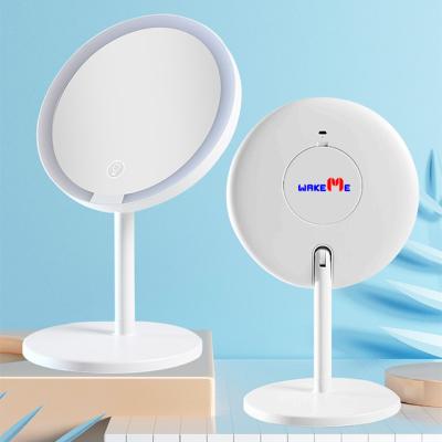 China Custom Logo Rechargeable Intelligent Cosmetic Lighted Dresser LED Lighted Dropshipping Desktop Custom Logo Rotating Portable Makeup Mirror for sale