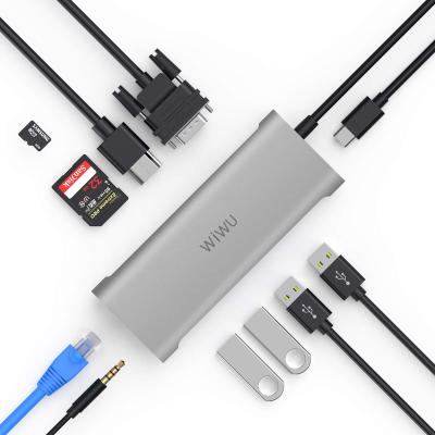 China Aluminum Alloy Shell WiWU Alpha 11 In 1 Type C USB C Hub Converter Compatible For All C Port Devices USB 3.1 USB Hub To HD MI for sale