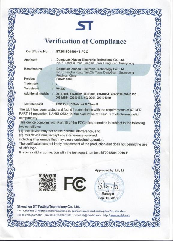 FCC - Dongguan Xiaogu Electronic Technology Co., Ltd.