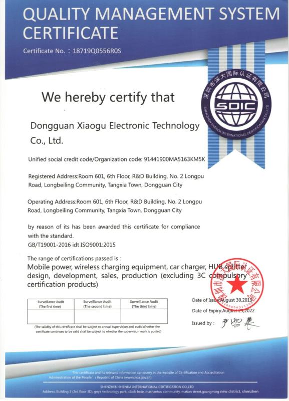 ISO9001 - Dongguan Xiaogu Electronic Technology Co., Ltd.