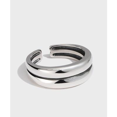 China Double Layer S925 Sterling Silver Ins Personality Minimalist Old Smooth Fashionable Open Ring Ring Female for sale