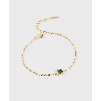 China S925 Sterling Silver Plated 14K Gold Emerald Gemstone Lightweight Luxury Niche Design Ins Fashionable Simple Style Female Bracelet for sale