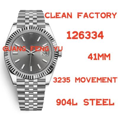 China Factory Clean 1:1 Edition 904L Steel Gray Stick Dial Automatic Mechanical Watch 41MM Auto Date 126334 On Jubilee Strap VR3235 for sale