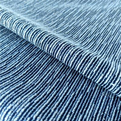 China Shinny Memory Yarn Dyed Jacquard Fabric Striped Silver Blue Knitted Spandex Fabrics Fabric For Dress Skirt Home Decor for sale