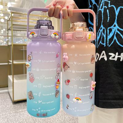 China Wholesale Viable Gradient Color Fitness Sports Motivational 2 Liter Water Bottle With Time Marker And Straw for sale