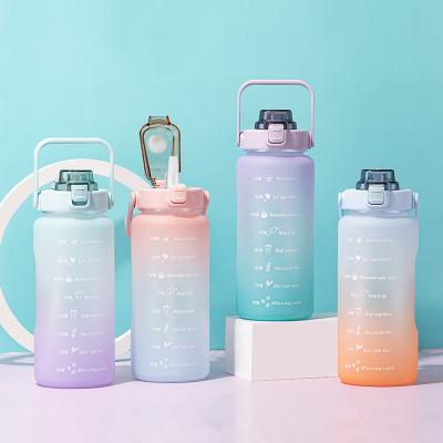 China Sustainable Wholesale Fitness Sports Gradient Color 2L Motivational Water Bottle With Marker And Time Straw for sale